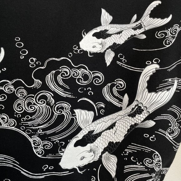 Blind Rooster Black Sweatshirt With Koi Fish & Wave Design, M - Picture 6 of 9